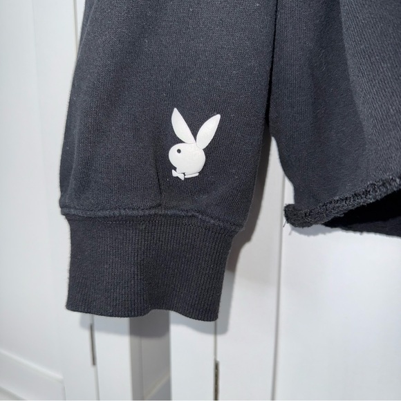 Playboy by PacSun Cropped Black Sweatshirt Womens Small Oversized Drop Shoulder - Picture 4 of 7